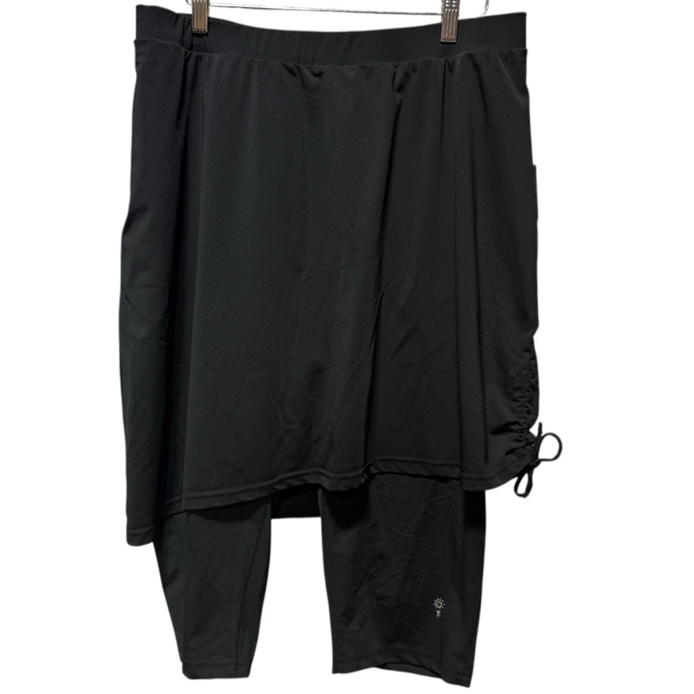 HydroChic Ruched Runner Swim Skirt 2X Black Skirted Leggings Modest UPF Beach - Picture 2 of 14